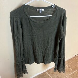 Moa Moa Ribbed Long Sleeve Top with Unique Bell Sleeves